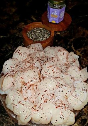 A picture of Mike's Himalayan Salt Block Lobster Tails & Sweet Saffron.