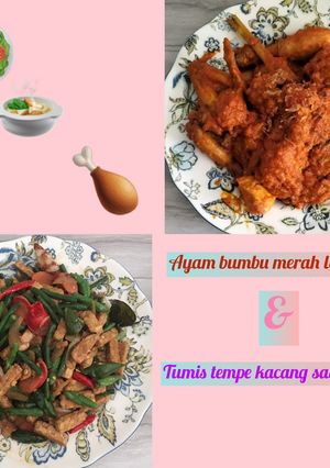 Foto resep Ayam bumbu merah lengkuas& tumis tempe kacang saus tiram
