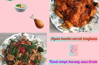 Resep Ayam bumbu merah lengkuas&amp; tumis tempe kacang saus tiram Enak