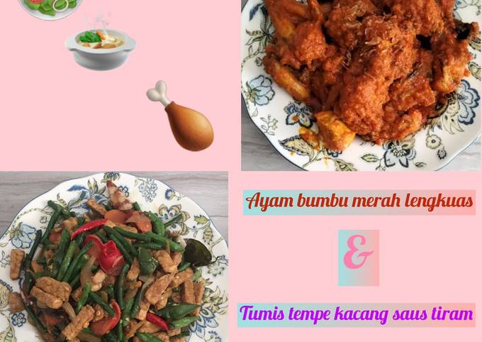 Standar Cara  membuat Ayam bumbu merah lengkuas&amp; tumis tempe kacang saus tiram yang nikmat