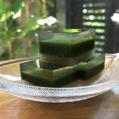A picture of 3 colored Kanten Wagashi.