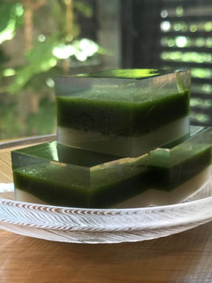 A picture of 3 colored Kanten Wagashi.