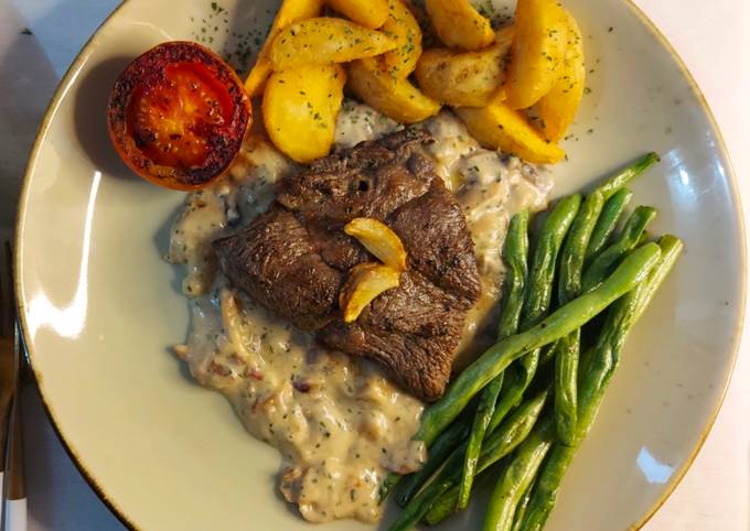 Beef Steak with Mushroom Sauce