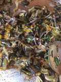 Sheet pan mushrooms onions and ramps