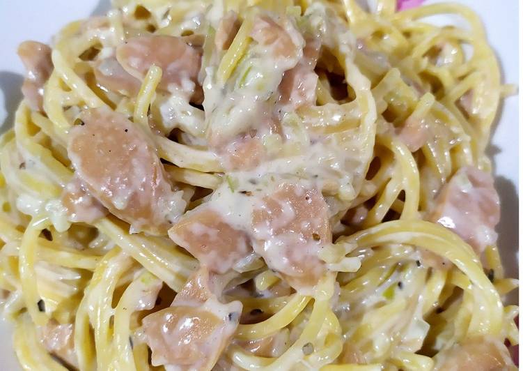 makanan Spaghetti Carbonara (no egg, sausage based) Anti Gagal
