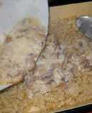 Fideos al horno con champiñones