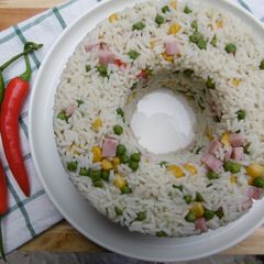 A picture of White Rice and Ham Recipe.