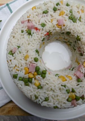 A picture of White Rice and Ham Recipe.