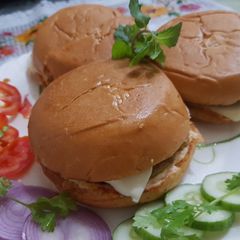 Chicken Cheese Shami Kabab burger Recipe | A picture of Chicken Cheese Shami Kabab burger Recipe |.