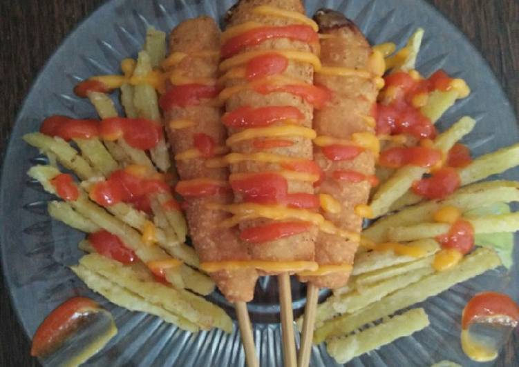 -Crispy and Cheezy Corn Dog with Fries-