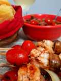 Brocheta de langostinos
