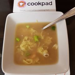 A picture of My Won Ton Soup with prawns squid & miso base.