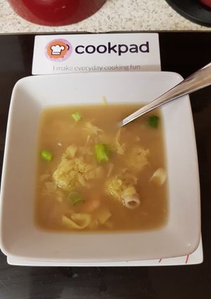 A picture of My Won Ton Soup with prawns squid & miso base.