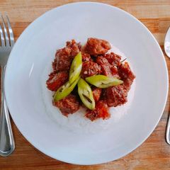 A picture of Gourmet Pork Binagoongan with Truffle Oil.