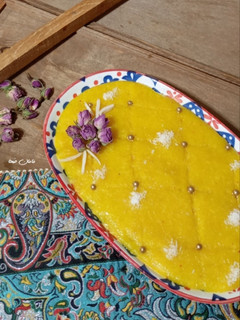عکسی از دستور حلوای نارگیلی زعفرانی