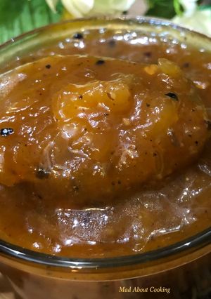 A picture of Aam Ki Lauji or Raw Green Mango Lauji.