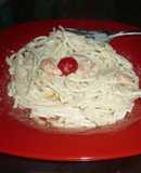 Espagueti con camarones al coco