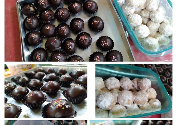 1 resep jadi 2 resep kue salju dan coklat