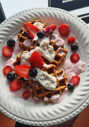Una foto de Waffles de camote