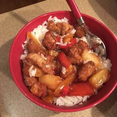 A picture of Sweet Chili Chicken Over Rice.