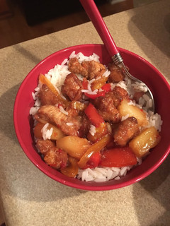 A picture of Sweet Chili Chicken Over Rice.