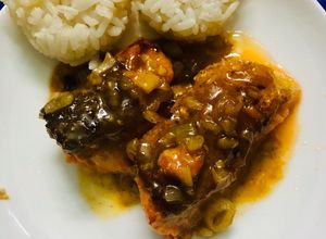 Hình của món Ăn dặm: cơm cá hồi sốt cam.