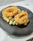 Coca de calamares dos texturas