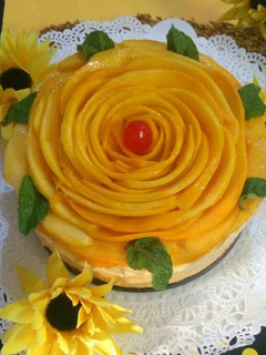 A picture of Mango mousse cake.