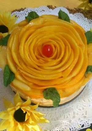 A picture of Mango mousse cake.