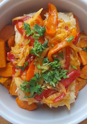Foto de Bacalhau com Cebolada e Pimentos