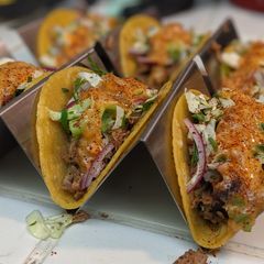 A picture of "Hawaiian" pulled pork street tacos.