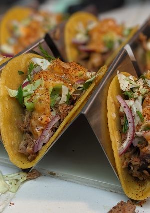 A picture of "Hawaiian" pulled pork street tacos.