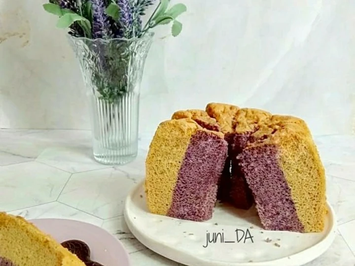 Cara Mudah Menyiapkan Resep 19.2~ Chiffon Lapis Ubi Ungu yang Lezat Anti Ribet, Uenak Banget