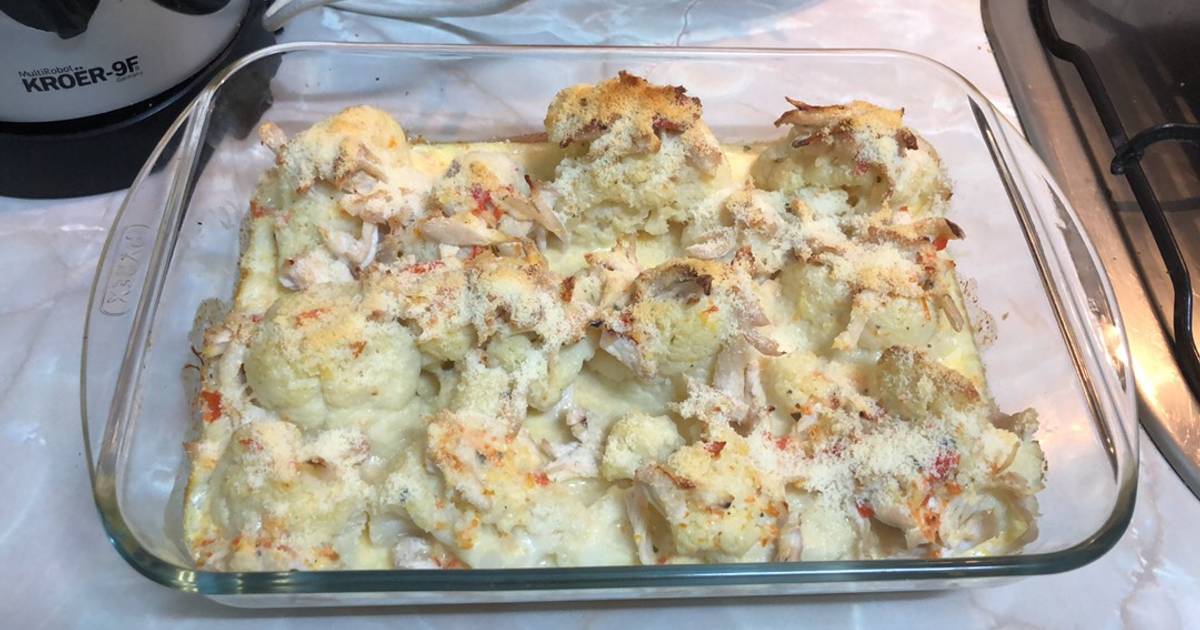 Coliflor con pollo y salsa “sin nata” gratinado. ? Receta de Liliana  Marcela Guzman Bonilla- Cookpad