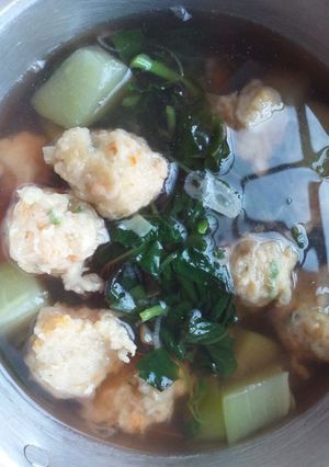 Foto resep Bening Bayam Labu Siam Bakso Ayam