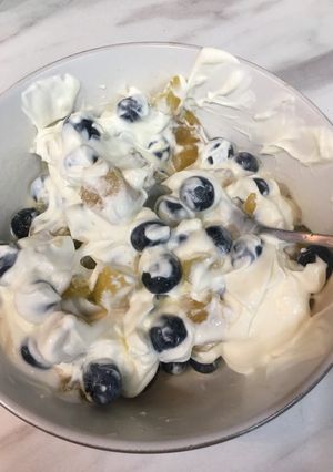 A picture of Blueberry plum with yogurt - 2 min Breakfast.