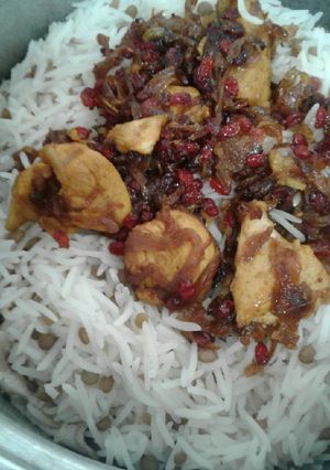 عکسی از دستور عدس پلو با مرغ
