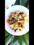 Bulgur con soja, verdura, pasas y nueces