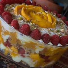 A picture of Mango raspberry trifle.