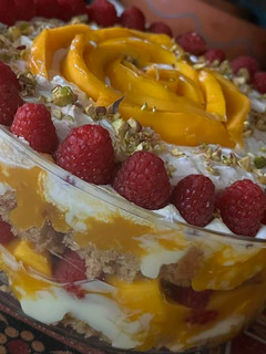 A picture of Mango raspberry trifle.