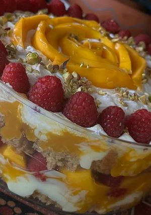 A picture of Mango raspberry trifle.