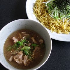 A picture of Cold Ramen Noodles With Pork Dipping Sauce.