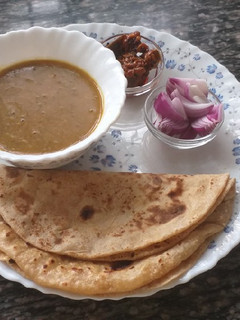 A picture of Green Grams Roti n onion n pickle#4 week contest#charity recipe.