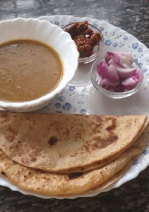 A picture of Green Grams Roti n onion n pickle#4 week contest#charity recipe.