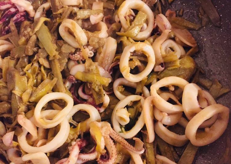 Calamari e carciofi saltati in padella