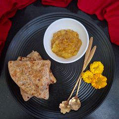 A picture of Sattu Pyaaz Paratha With Aam Ki Meethi Chutney/ Special Breakfast For Mother's Day.