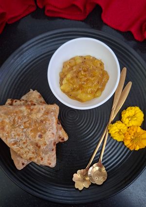 A picture of Sattu Pyaaz Paratha With Aam Ki Meethi Chutney/ Special Breakfast For Mother's Day.