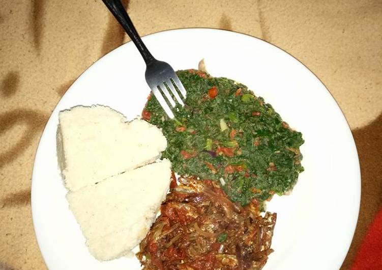 Stewed Omena served with kales and ugali