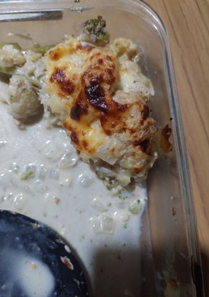 Una foto de Brócoli y coliflor gratinados sin crema