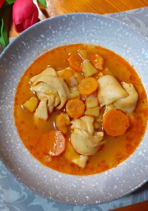 Kötött tészta leves recept fotója